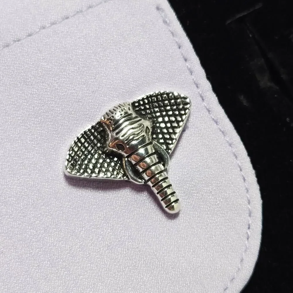 African Elephant Head Men’s Novelty French Cufflinks Silver Plated Bullet Back